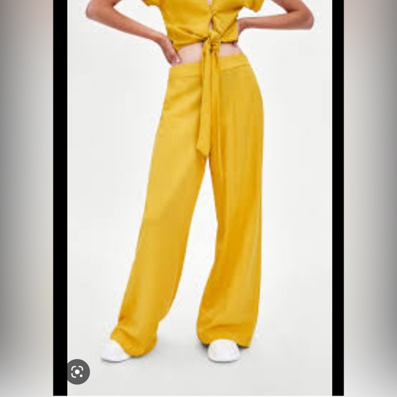 Zara yellow wide leg pants - Picture 1 of 4